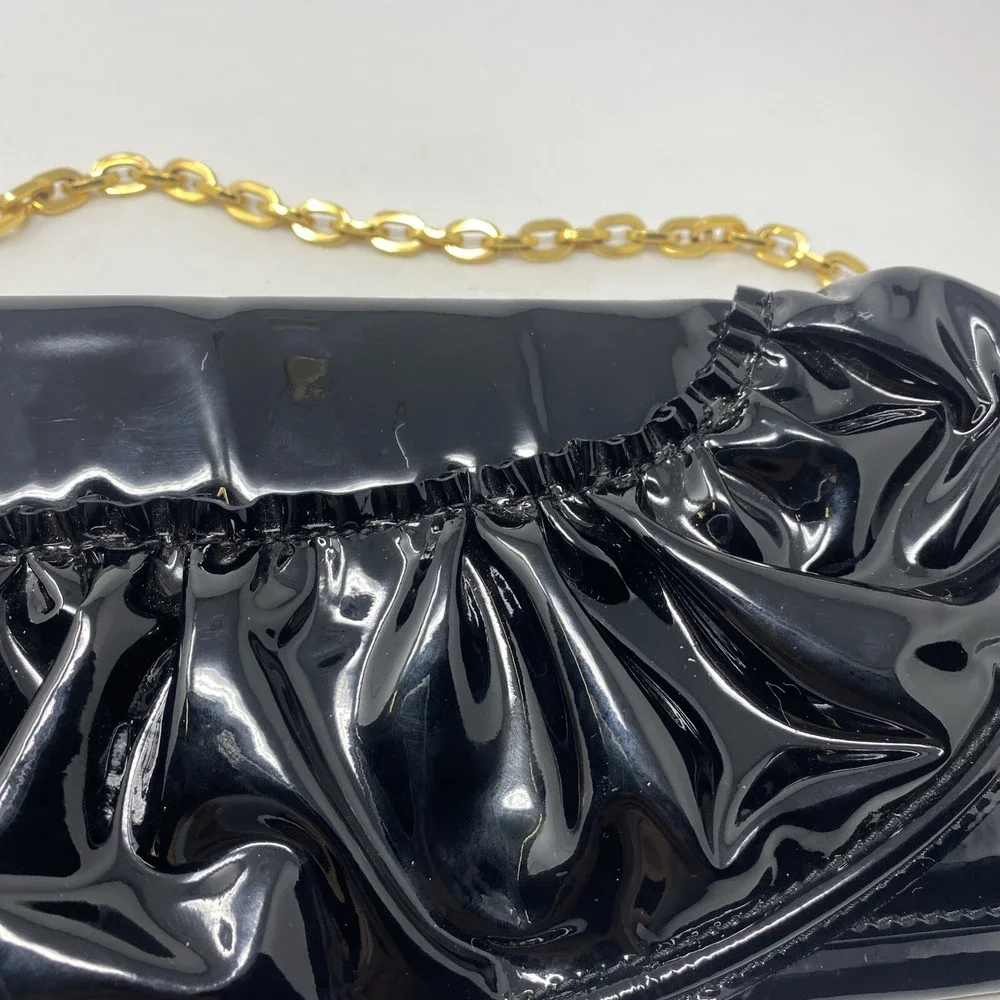 Valentino Garavani Patent Leather Shoulder Bag Purse or Clutch Black Ruffles